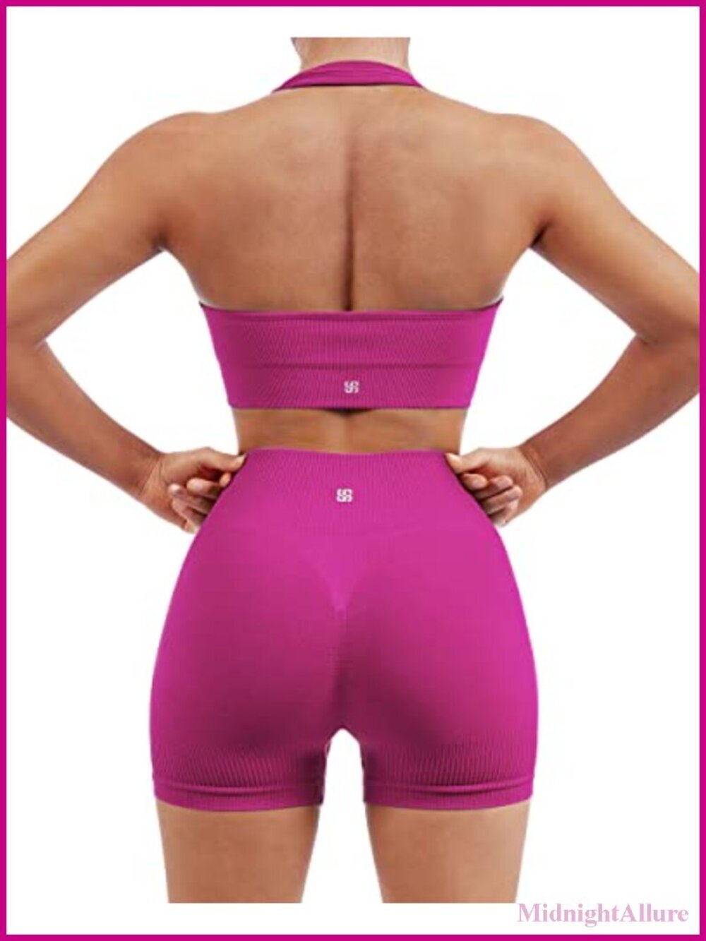 Seamless Ribbed Workout Set Backless Sports Bra Booty Biker Short